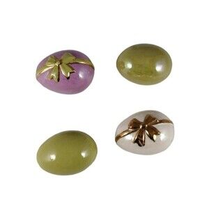 VTG Signed Ceramic Eggs Easter Spring Decor HandPainted Ribbon Bow Lot of 4 READ